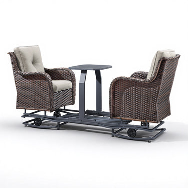 Belord 2-Person Outdoor Wicker Glider Loveseat with Integrated Side Table & Cushioned Seats, NTC Series - Belord