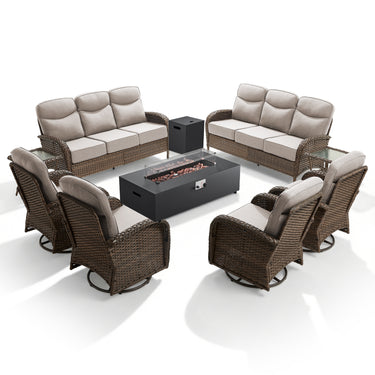 Grand 9-Piece Patio Furniture Collection with Split Fire Pit Table – Designed for Large Outdoor Spaces, ND Series - Belord