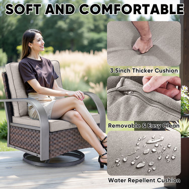 Patio Conversation Set 7-Piece with 1 Sofa, 2 Swivel Glider Chairs, 2 Patio Chairs, 2 Ottoman, HW Series - Belord