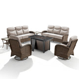 Modern 7-Piece Patio Conversation Set with Rectangular Fire Pit Table – All-Weather Wicker & High Back Comfort, ND Series - Belord