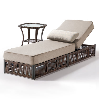 Solo Relaxation Set: 1 Adjustable 76.8" Chaise Lounge with 5-Inch Cushions & Side Table, NTC Series