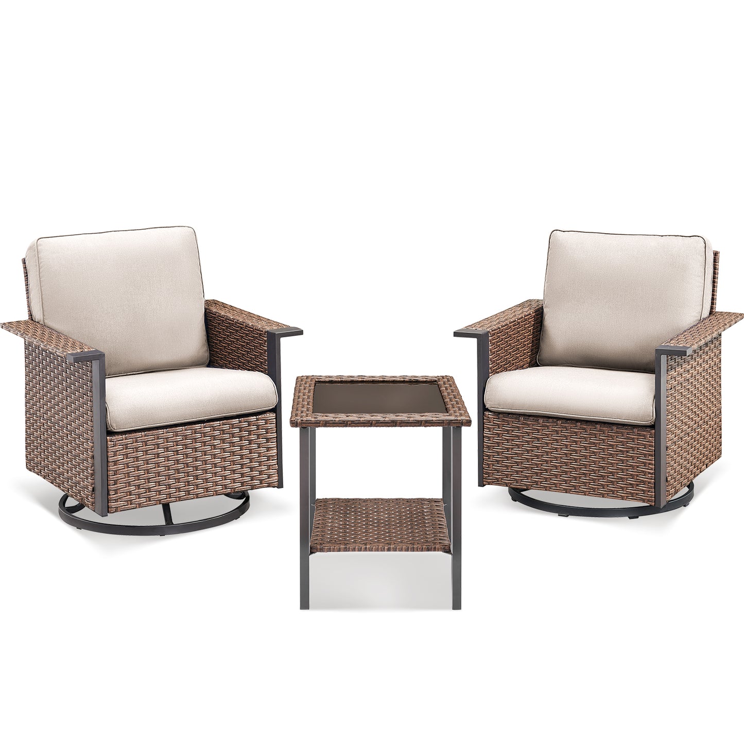 Outdoor Bistro Set for Patio — 3-Piece with 360° Swivel Aluminum Chairs & Table, WNG Series