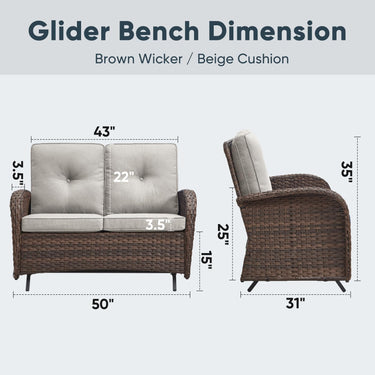 Outdoor Wicker Glider Loveseat, NDS Series - Belord