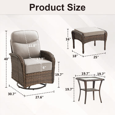 Premium 10-Piece Swivel Chair Patio Set – Deep 6" Cushions & Ottomans for Flexible Outdoor Lounging, ND Series - Belord