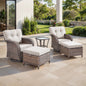 5-Piece Outdoor Patio Set: 2 Swivel Rocker Chairs + Side Table + 2 Ottomans – 5" Thick T-Back Cushions, All-Weather PE Wicker, T Series