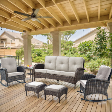 Patio Conversation Set 6-Piece with Sofa, Rocking Chairs, Side Table, and Ottoman, NDS Series - Belord