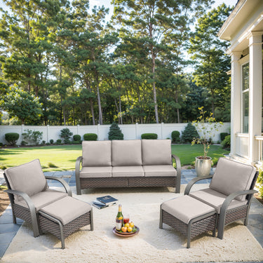 Patio Conversation Set 5-Piece with 1 Sofa, 2 Patio Chairs, 2 Ottoman, HW Series - Belord
