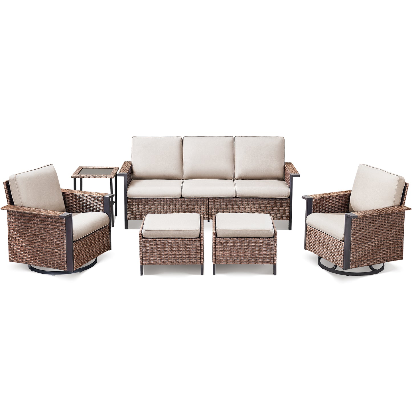 6-Piece All-Weather Wicker Patio Set with Swivel Chairs — Includes Rattan 3-Seater Sofa & Conversation Seating, WNG Series