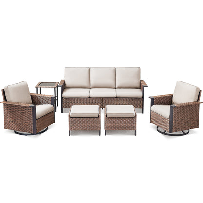 6-Piece All-Weather Wicker Patio Set with Swivel Chairs — Includes Rattan 3-Seater Sofa & Conversation Seating, WNG Series