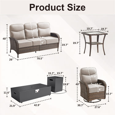Upgraded 6" Cushion Luxury 5-Piece Patio Furniture Set with Split Fire Pit Table – High-Back Swivel Chairs for Cozy Summer Nights, ND Series - Belord