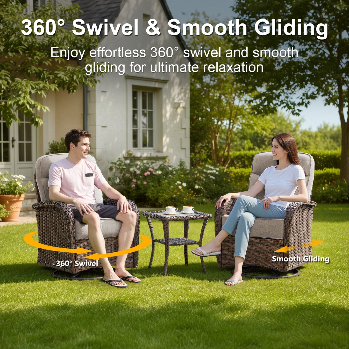 Luxury 6-Piece Swivel Patio Chair Set – High-Back Support, 6" Cushions & Side Tables for Backyard Entertaining, ND Series - Belord