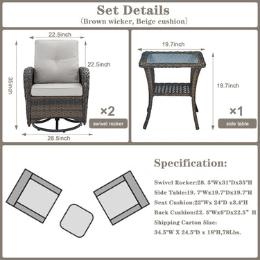 Save 50% - Swivel Glider Chairs Set with Side Table, NDS Series - Belord