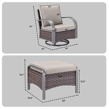 Patio Conversation Set 4-Piece with 2 Swivel Glider Chairs, 2 Ottoman, HW Series - Belord