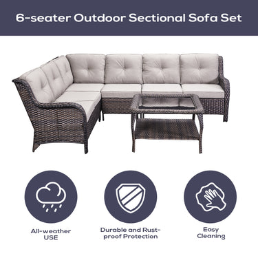 Save 50% - 7-Piece L-Shaped Patio Sectional Sofa Set + Wicker Coffee Table, NTC Series - Belord