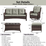 Patio Conversation Set 6-Piece with Sofa, Swivel Glider Chairs, Coffee Table, and Ottoman, NTC Series - Belord