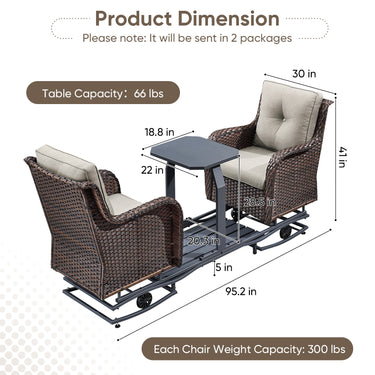 Belord 2-Person Outdoor Wicker Glider Loveseat with Integrated Side Table & Cushioned Seats, NTC Series - Belord