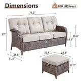 T Series 3-Piece Patio Set: 1 T-Back Sofa + 2 Ottomans – All-Weather PE Wicker with 5in Thick Cushions - Belord