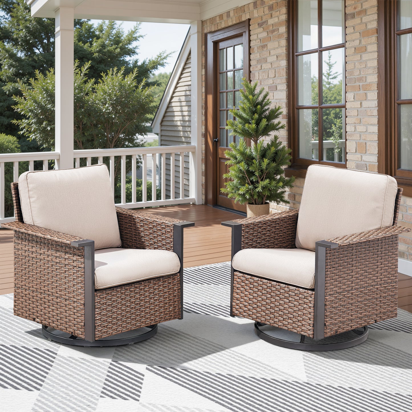 Patio Wicker Swivel Chairs Set Of 2, WNG Series