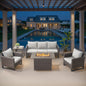 5-Piece Wicker Patio Furniture Set with 41" Fire Pit Table, 55,000 BTU Outdoor Conversation Set with Sofa & 2 Chairs, GRS Series