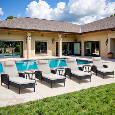 Premium 7-Piece Outdoor Rattan Lounge Set with 4 Adjustable Chaise Lounges & 3 Side Tables - All-Weather Wicker Patio Furniture for Pool Deck, NTC Series - Belord