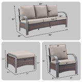 Patio Conversation Set 5-Piece with 1 Sofa, 2 Patio Chairs, 2 Ottoman, HW Series - Belord