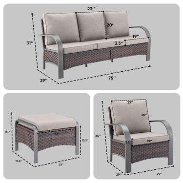 Patio Conversation Set 5-Piece with 1 Sofa, 2 Patio Chairs, 2 Ottoman, HW Series - Belord