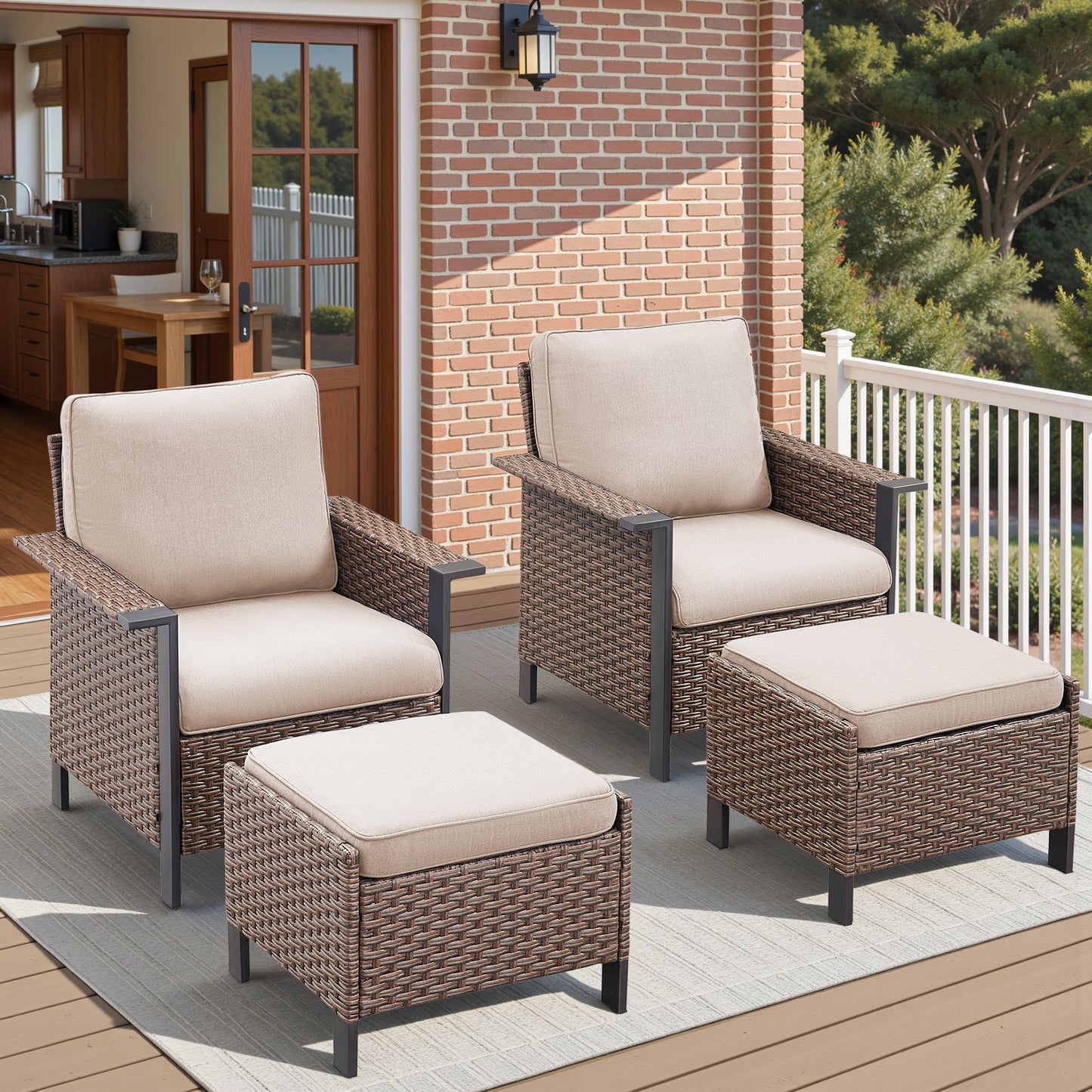 4-Piece Outdoor Patio Set: 2 Patio Chairs with Ottomans, WNG Series