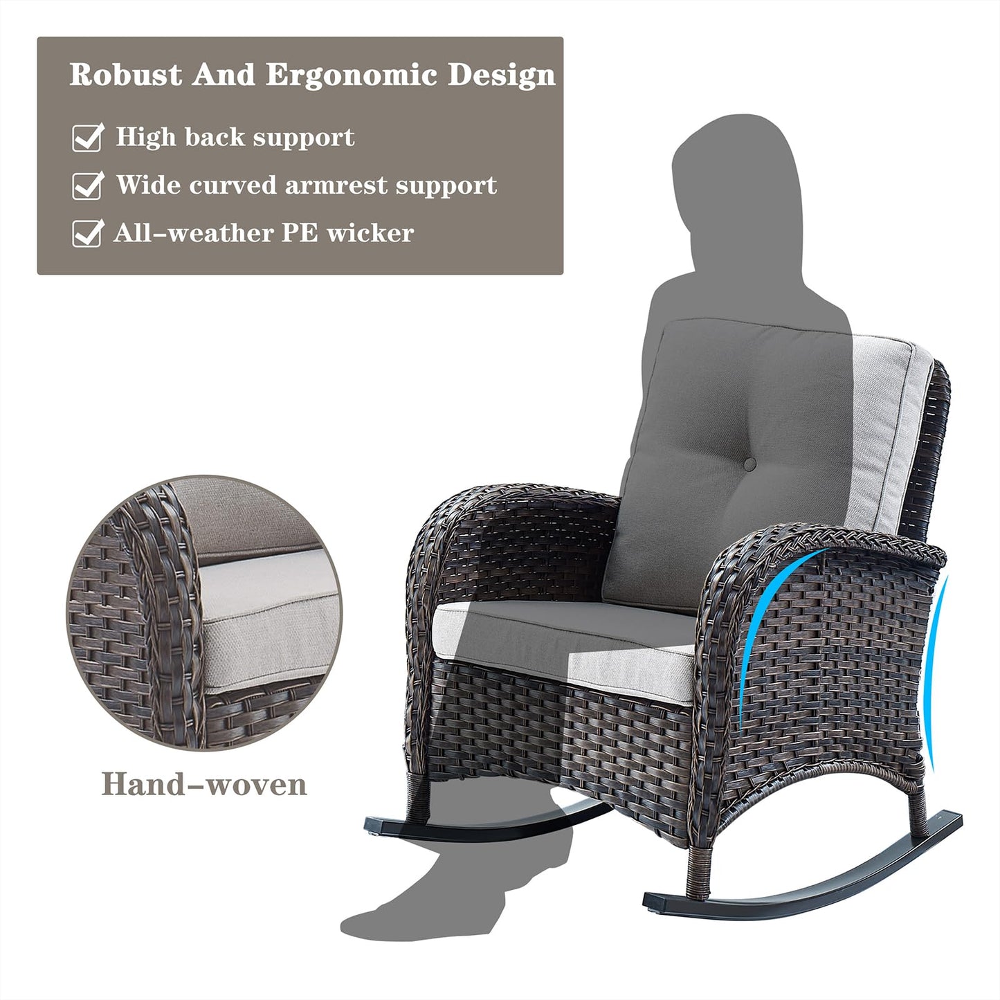 Wicker Rocking Chairs Set with Side Table, NDS Series