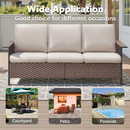 All-Weather Rattan Patio Sofa Set (3 PCS) — High-Back 3-Seater Deep Seat Couch with Ottomans, WNG Series