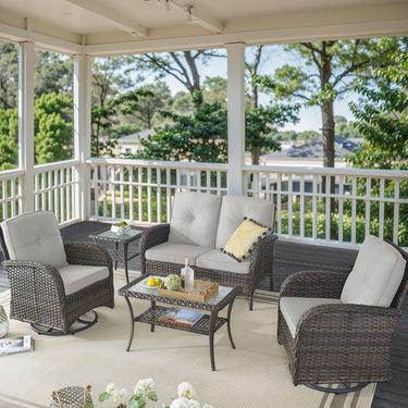 Patio Conversation Set 5-Piece with Loveseat, Swivel Glider Chairs, Coffee Table, and Side Table, NDS Series - Belord