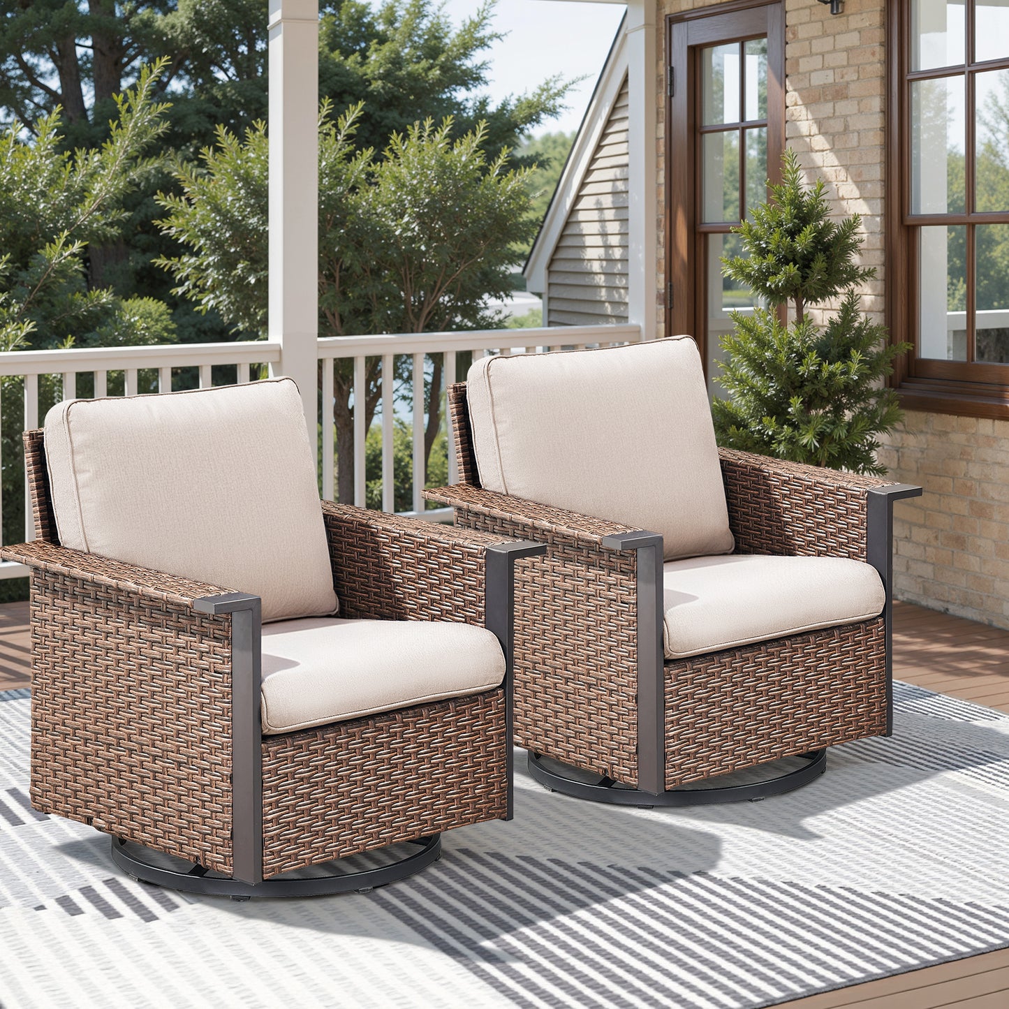Patio Wicker Swivel Chairs Set Of 2, WNG Series