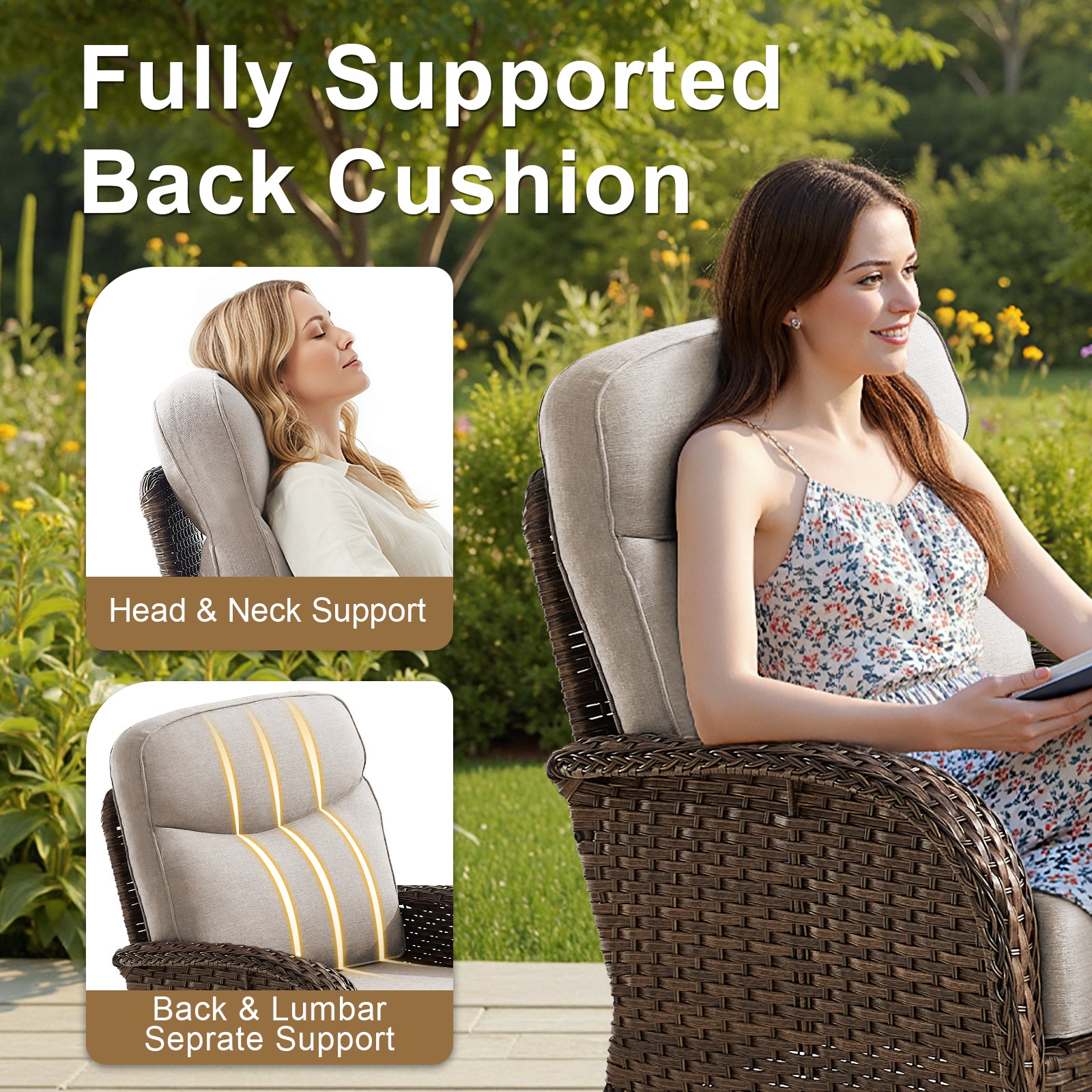 Premium 7-Piece Patio Swivel Chair Set with Square Wicker Fire Pit Table – Cozy Garden Lounge Style, ND Series - Belord