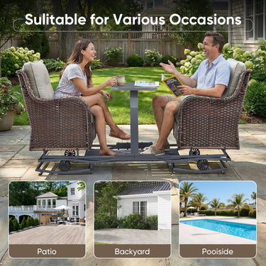 Belord 2-Person Outdoor Wicker Glider Loveseat with Integrated Side Table & Cushioned Seats, NTC Series - Belord