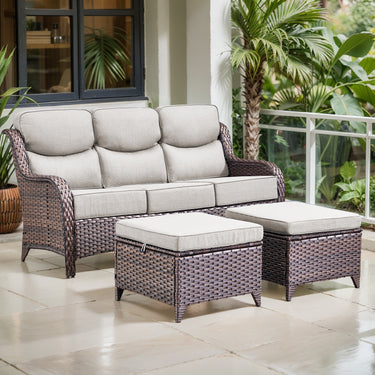 3-Piece All-Weather Wicker Sectional Sofa – 6" Ultra-Thick Cushions & Ottomans, NT Series - Belord