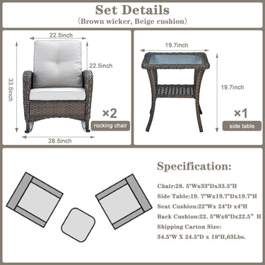 Wicker Rocking Chairs Set with Side Table, NDS Series - Belord