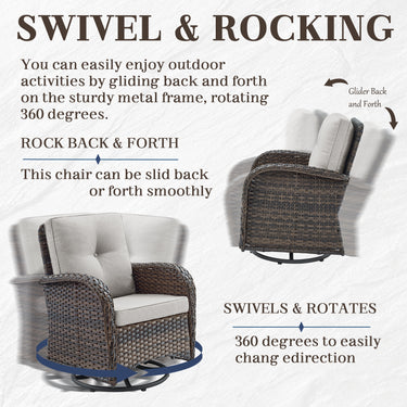 Swivel Glider Chairs Set with Side Table and Ottoman, NDS Series - Belord