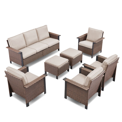 7-Piece Patio Set: All-Weather Wicker 3-Seater Sofa with 4 Patio Chairs & 2 Ottomans, WNG Series