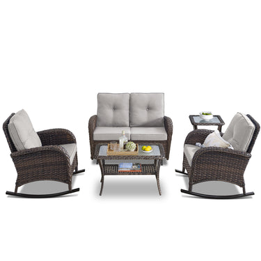 Patio Conversation Set 5-Piece with Loveseat, Rocking Chairs, Coffee Table, and Side Table, NDS Series - Belord