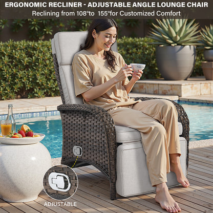 Premium 7-Piece Patio Conversation Set - 4 Adjustable Recliners & 3 Side Tables with 155° Lay Flat Chaise, NDS Series