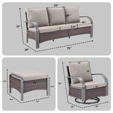 Patio Conversation Set 5-Piece with 1 Sofa, 2 Swivel Glider Chairs, 2 Ottoman, HW Series - Belord