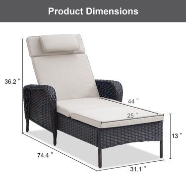 2-PC Outdoor Poolside 5-Position Adjustable Chaise Longue, NTC Series - Belord