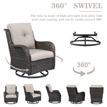 Patio Conversation Set 6-Piece with Sofa, Swivel Glider Chairs, Coffee Table, and Ottoman, NTC Series - Belord