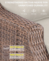 8-Piece Luxury Outdoor Wicker Set - 2 High Back Swivel Glider Chairs + 2 Rattan Sofa, Coffee Table & Ottoman, Ovolo Series - Belord