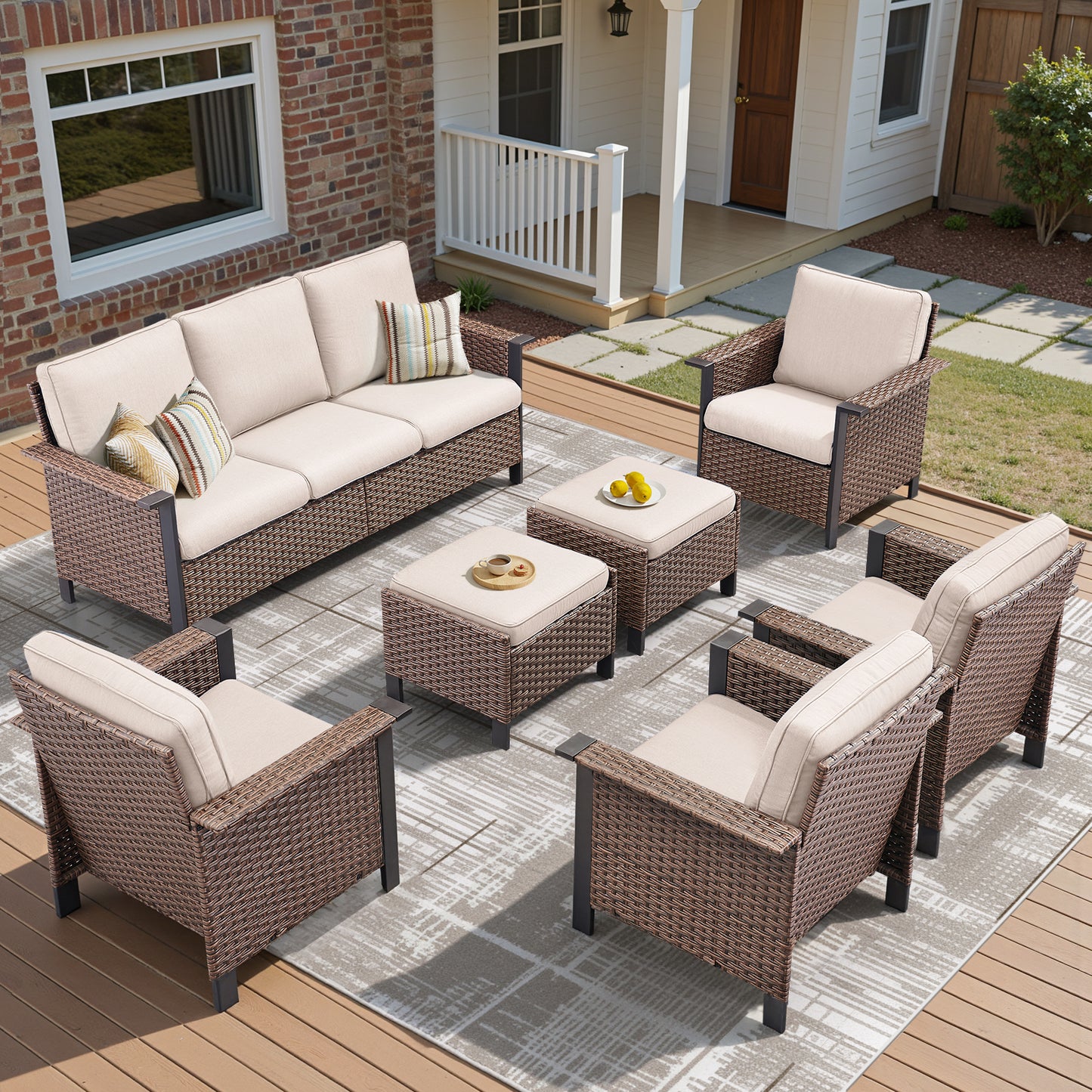7-Piece Patio Set: All-Weather Wicker 3-Seater Sofa with 4 Patio Chairs & 2 Ottomans, WNG Series