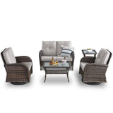 Patio Conversation Set 5-Piece with Loveseat, Swivel Glider Chairs, Coffee Table, and Side Table, NDS Series - Belord