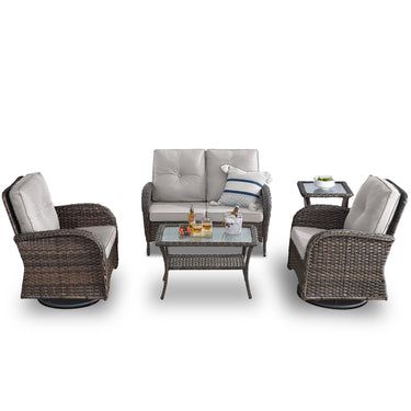 Patio Conversation Set 5-Piece with Loveseat, Swivel Glider Chairs, Coffee Table, and Side Table, NDS Series - Belord