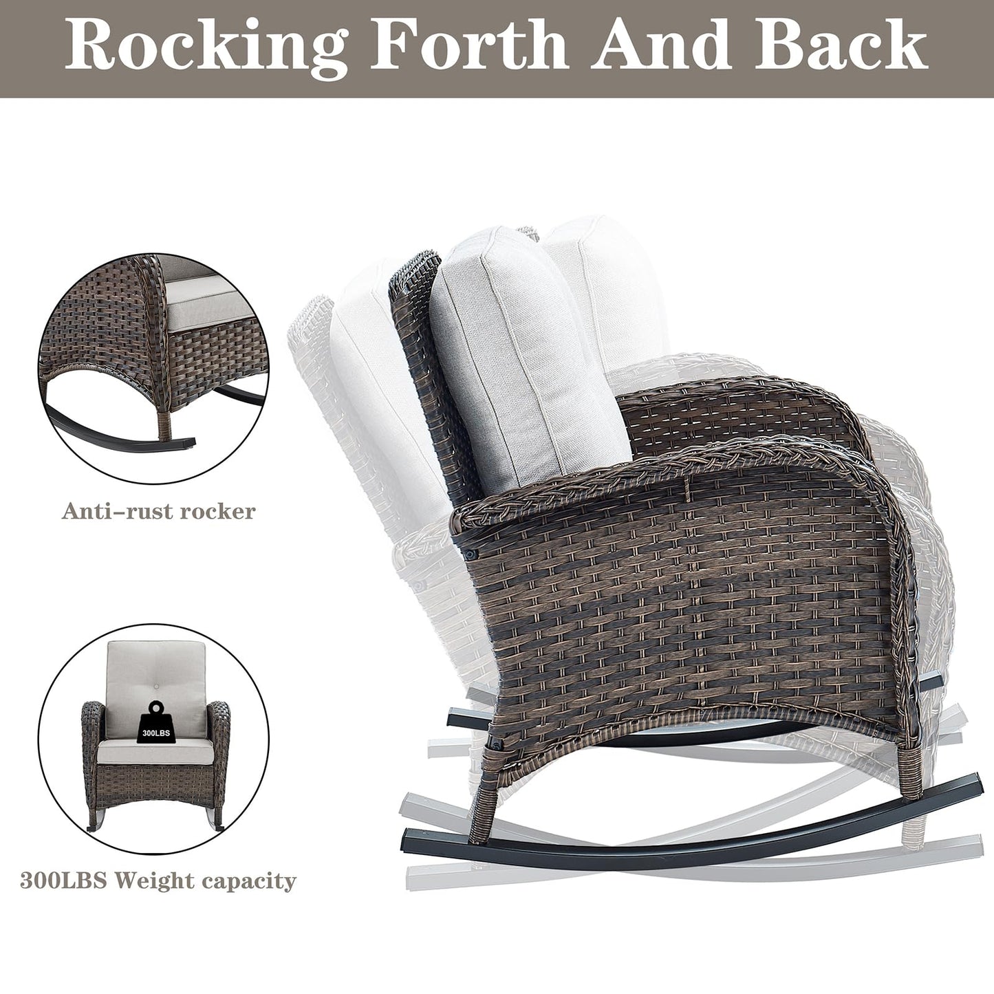 Wicker Rocking Chairs Set with Side Table, NDS Series