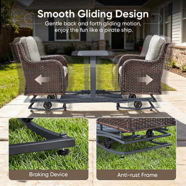 Belord 2-Person Outdoor Wicker Glider Loveseat with Integrated Side Table & Cushioned Seats, NTC Series - Belord