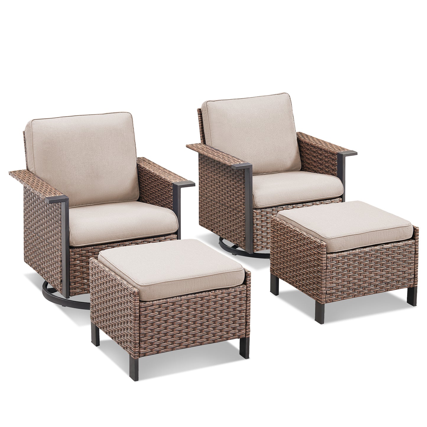 4-Piece Patio Furniture Set with Swivel Rocking Chairs & Ottomans, WNG Series