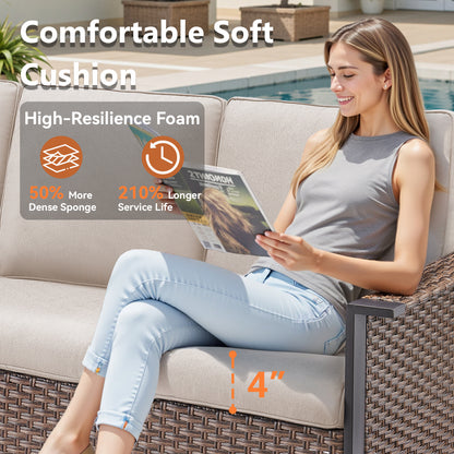 All-Weather Rattan Patio Sofa Set (3 PCS) — High-Back 3-Seater Deep Seat Couch with Ottomans, WNG Series
